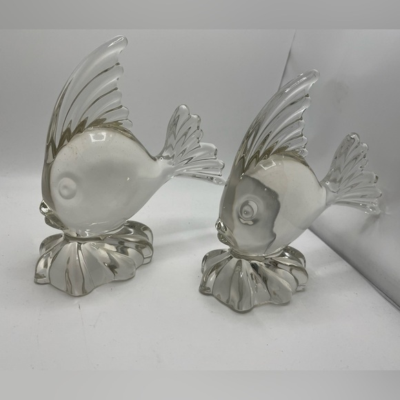 Pair (2) Crystal Clear Solid Glass “Fish”